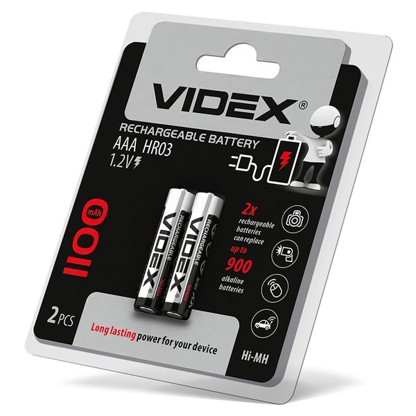 Акумулятор Videx HR03-1100mAh 2DB 1.2V ААА (за 2 шт) 23337 фото