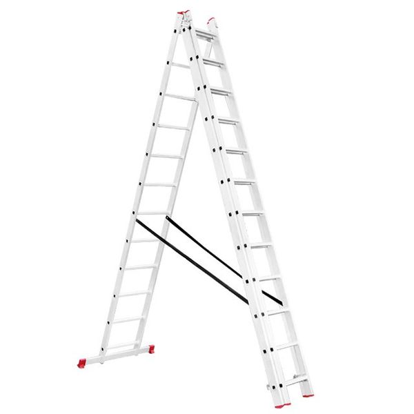 Драбина з алюмінію, 3-секційна універсальна розкладна, 3*12 сход., 7,89 м INTERTOOL LT-0312 LT-0312 фото