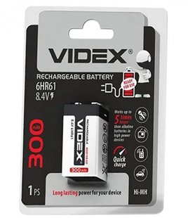 Акумулятор Videx 6HR61 крона 9V 300 mAh (за 1 шт) 24477 фото