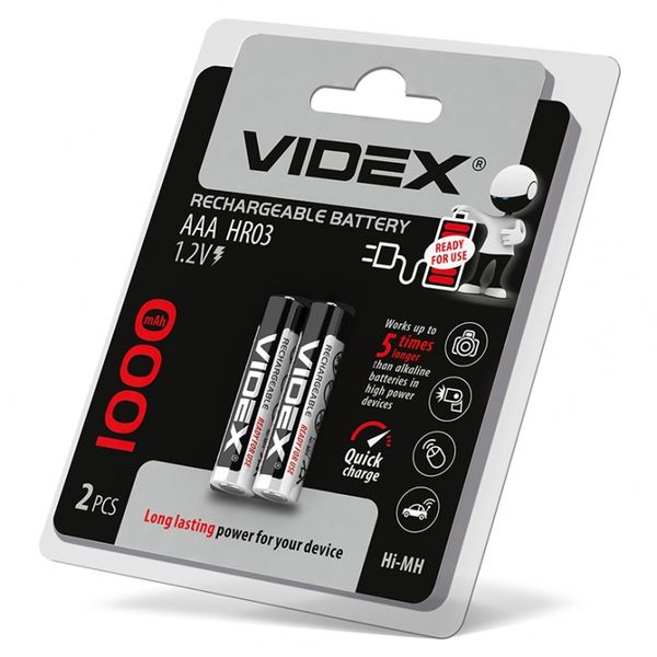 Акумулятор Videx HR03-1000mAh 2DB 1.2V ААА (за 2 шт) 23336 фото