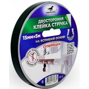 Скотч двосторонній Mustang на вспіненій основі 15мм*5м FT155 фото