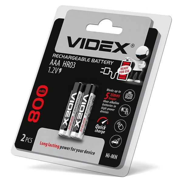 Акумулятор Videx HR03-800mAh 2DB 1.2V ААА (за 2 шт) 23335 фото