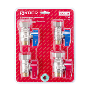 Комплект кранів для підключення газового котла Koer KR.1323 прямий (1/2"x2шт, 3/4x2шт) (KR3125) KR3125 фото