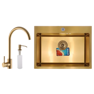 Набір Mixxus SET-6045-200x1.0-PVD-Gold (мийка+змішувач+диспенсер) (MX0589) MX0589 фото